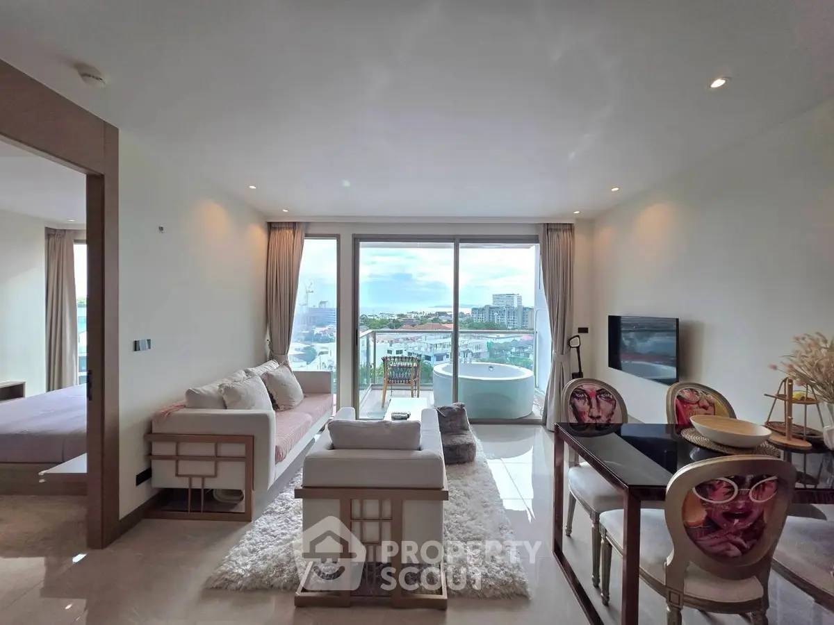 Luxurious living room with stunning city view and elegant decor
