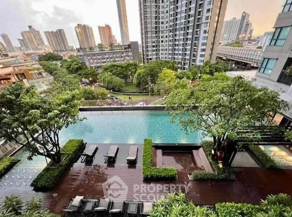 Luxurious rooftop pool with stunning city view in modern high-rise building