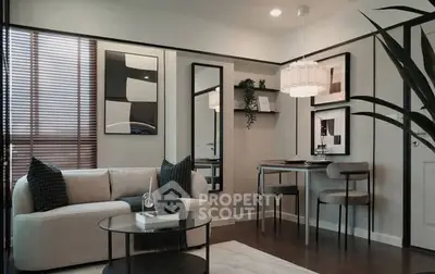Stylish modern living room with elegant decor and cozy dining area, perfect for urban living.