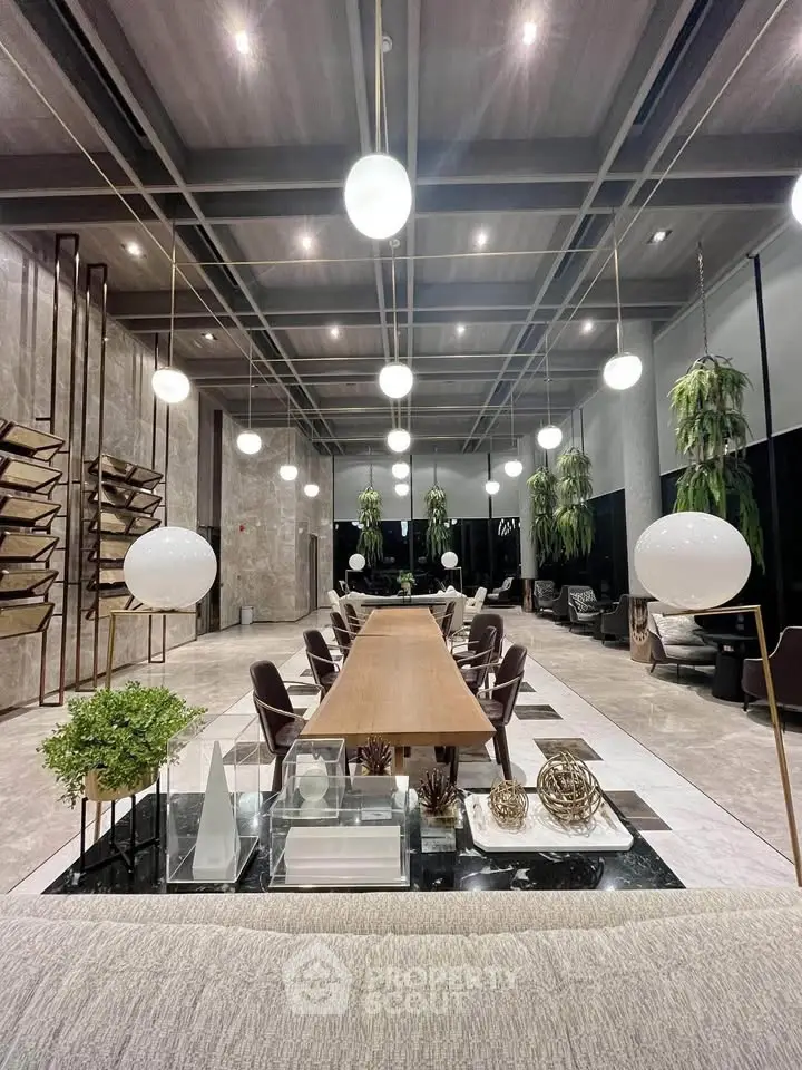 Luxurious modern living room with high ceilings and elegant decor