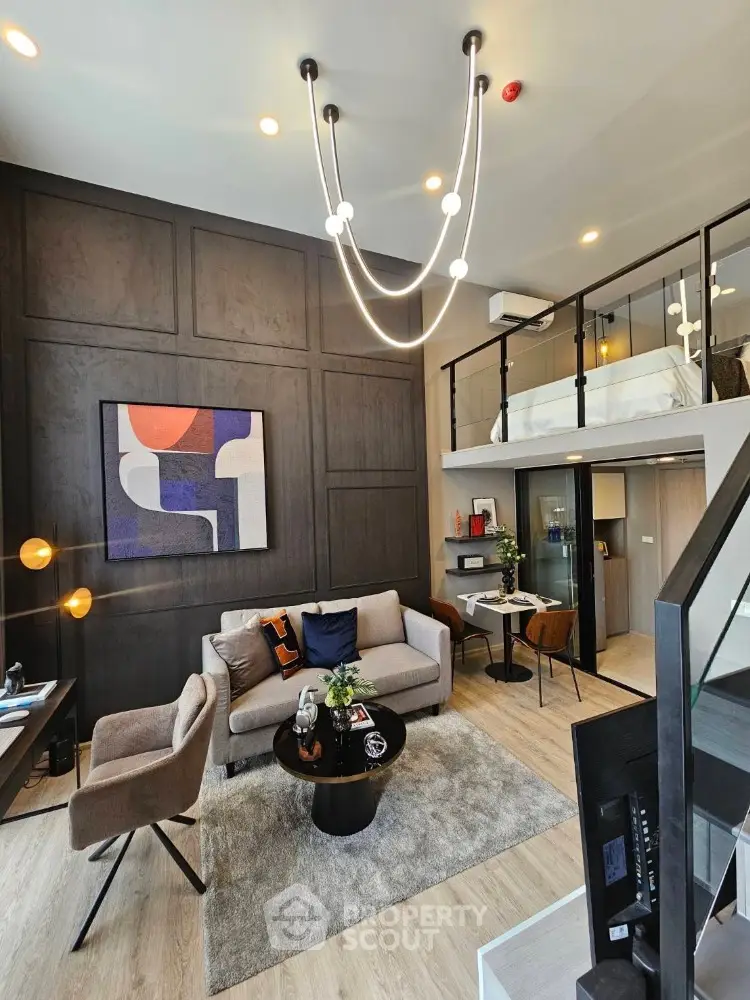 Modern loft apartment with stylish living room and mezzanine bedroom