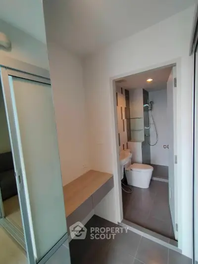 Modern bathroom with sleek design and glass shower enclosure