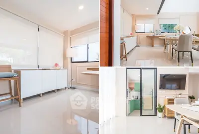 Modern open-plan living and dining area with sleek design and natural light.