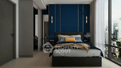 Luxurious modern bedroom with city view and elegant decor