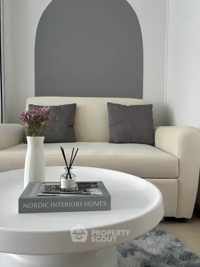 Stylish modern living room with cozy sofa and chic decor