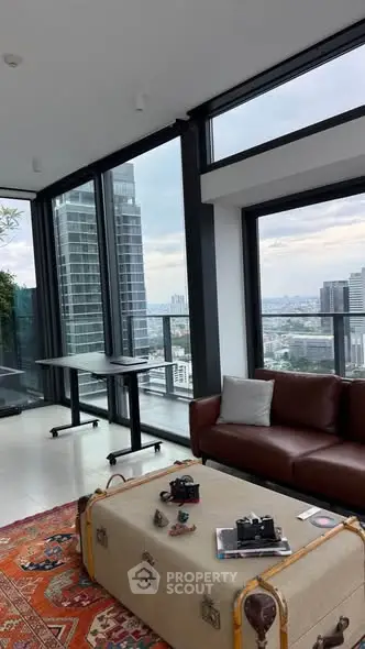 Luxurious living room with stunning city view and elegant decor