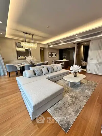 Luxurious living room with elegant decor and spacious seating area