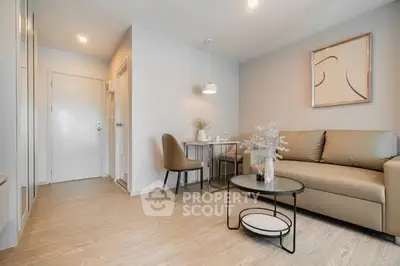 Modern living room with stylish decor and cozy seating area