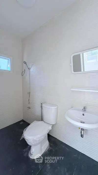 Modern bathroom with sleek fixtures and minimalist design