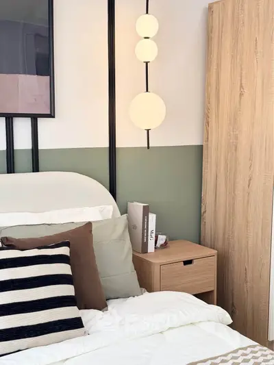 Cozy bedroom with modern decor and stylish lighting
