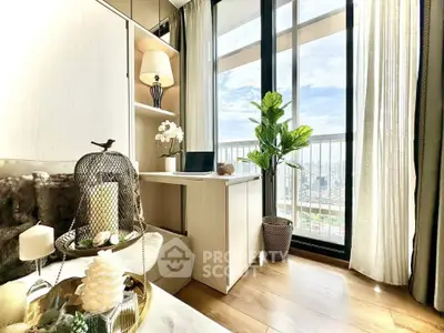 Bright and airy living room with city view and elegant decor