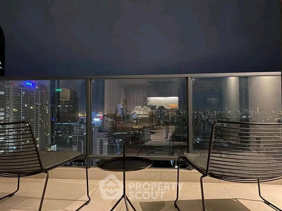 Stunning cityscape view from modern balcony at night