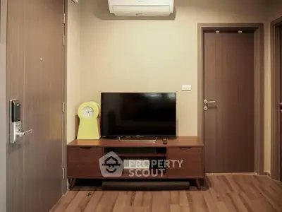 Modern living room with sleek TV stand and stylish decor