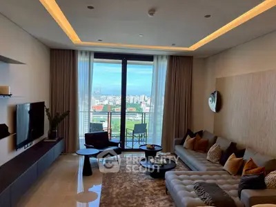 Luxurious living room with stunning city view and modern decor