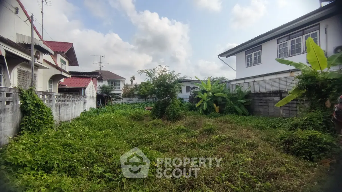 Spacious residential backyard with lush greenery and potential for landscaping