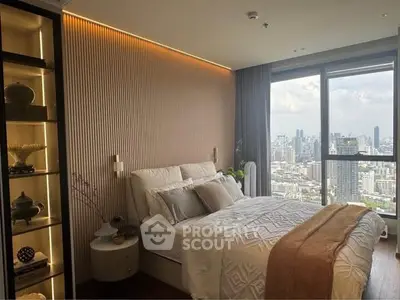 Luxurious bedroom with stunning city view and elegant decor
