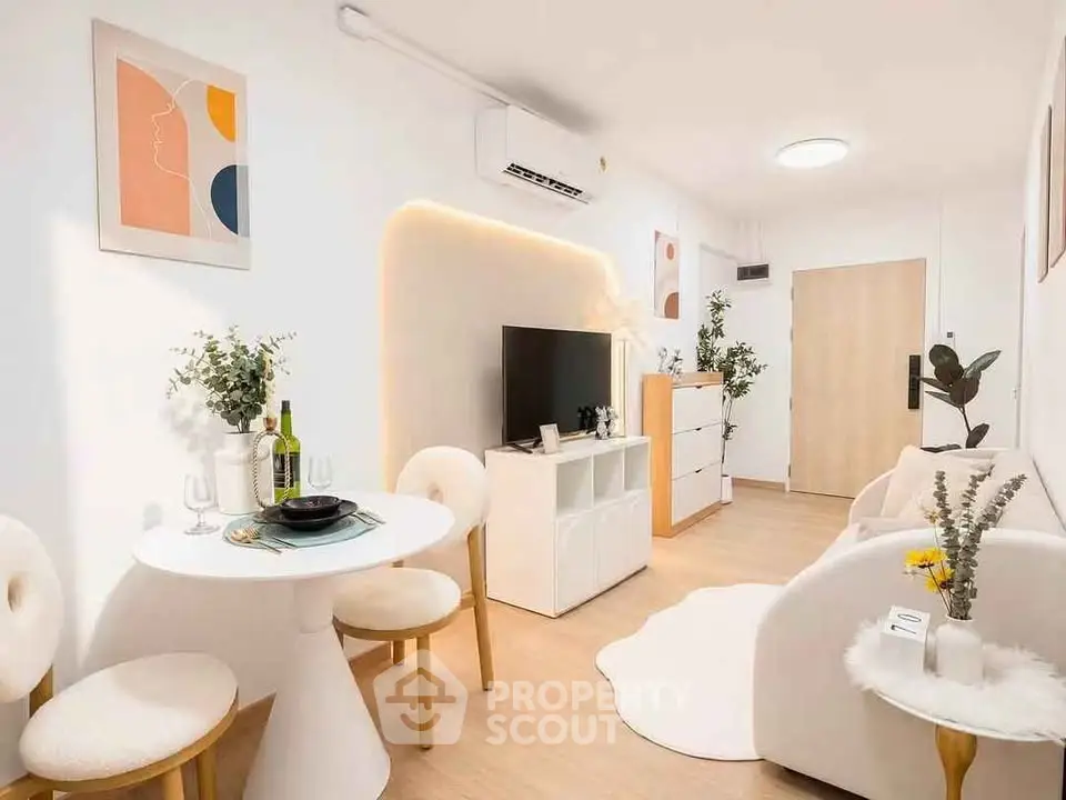 Chic modern living room with stylish decor and cozy dining area