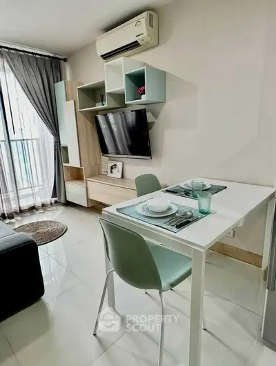 Modern living room with dining area and stylish decor