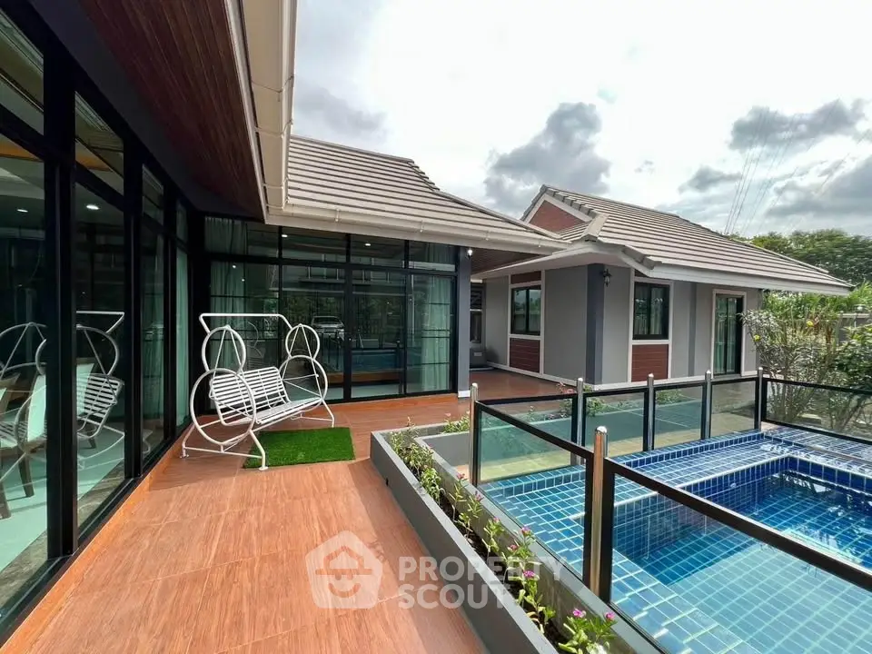 Modern home with private pool and spacious balcony, perfect for luxury living.