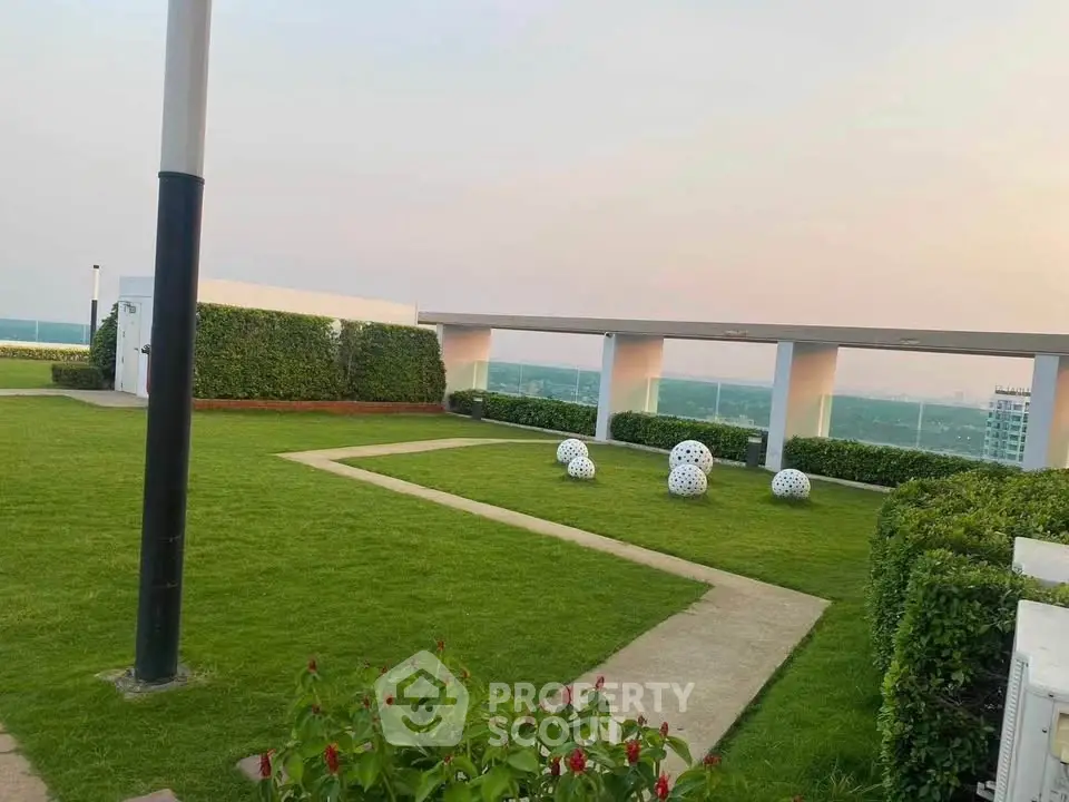 Stunning rooftop garden with panoramic city views and modern design elements.