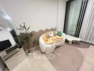 Stylish modern living room with unique sofa and decor