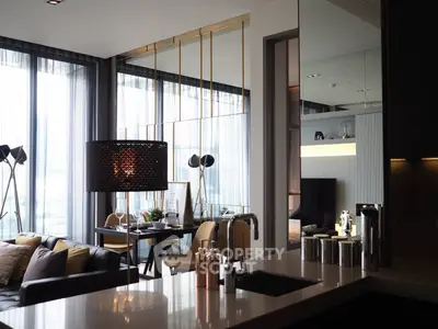 Luxurious modern living room with open kitchen and stylish decor