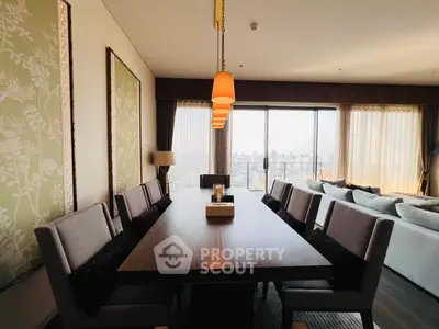 Luxurious dining area with panoramic city views and elegant decor