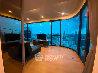 Luxurious corner unit with panoramic city views and modern interior design.