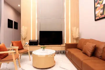 Modern living room with stylish furniture and cozy ambiance