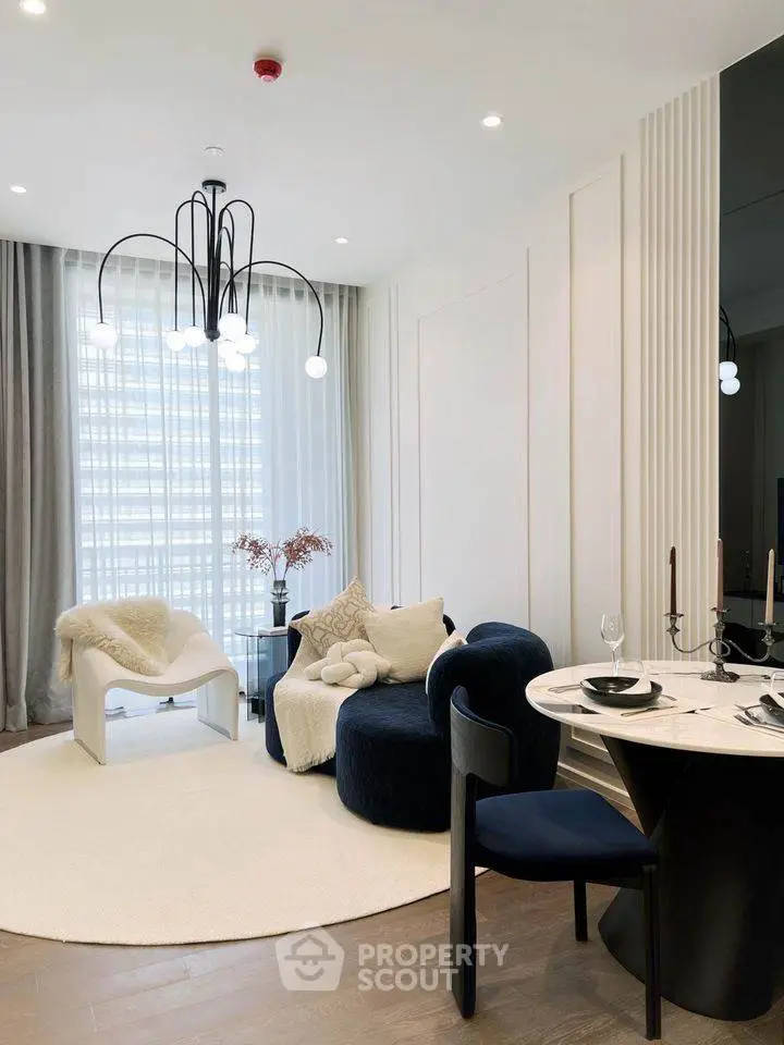 Elegant modern living room with chic furniture and stylish lighting, perfect for urban living.
