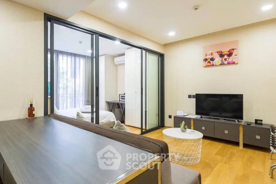 Modern living room with open layout and stylish decor