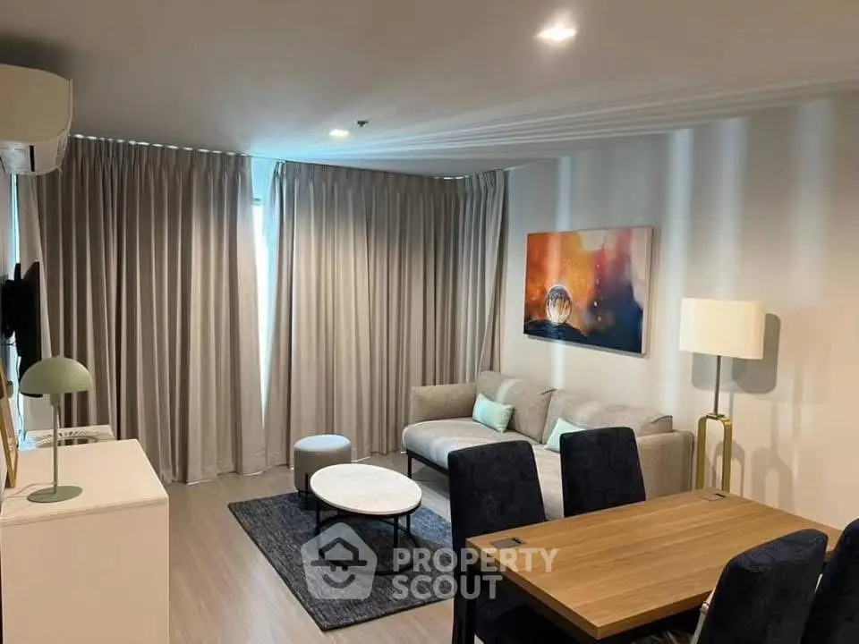 Modern living room with stylish decor and cozy seating area