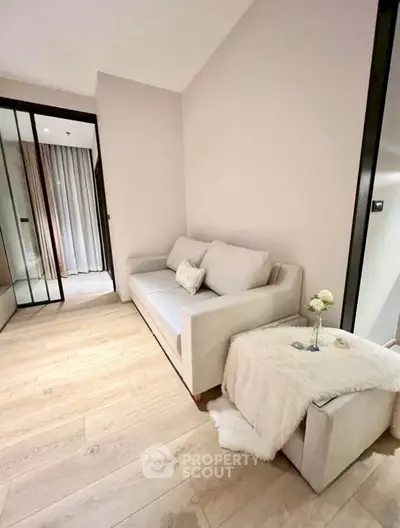 Cozy living room with modern sofa and elegant decor