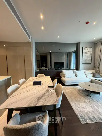 Luxurious modern living room with elegant dining area and stylish decor