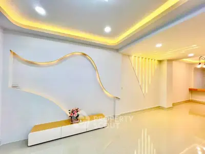 Modern interior with stylish lighting and sleek design elements.