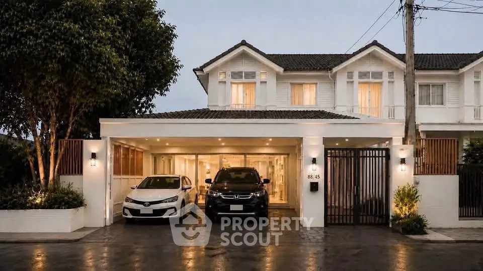 Stunning modern house with spacious driveway and elegant exterior lighting.