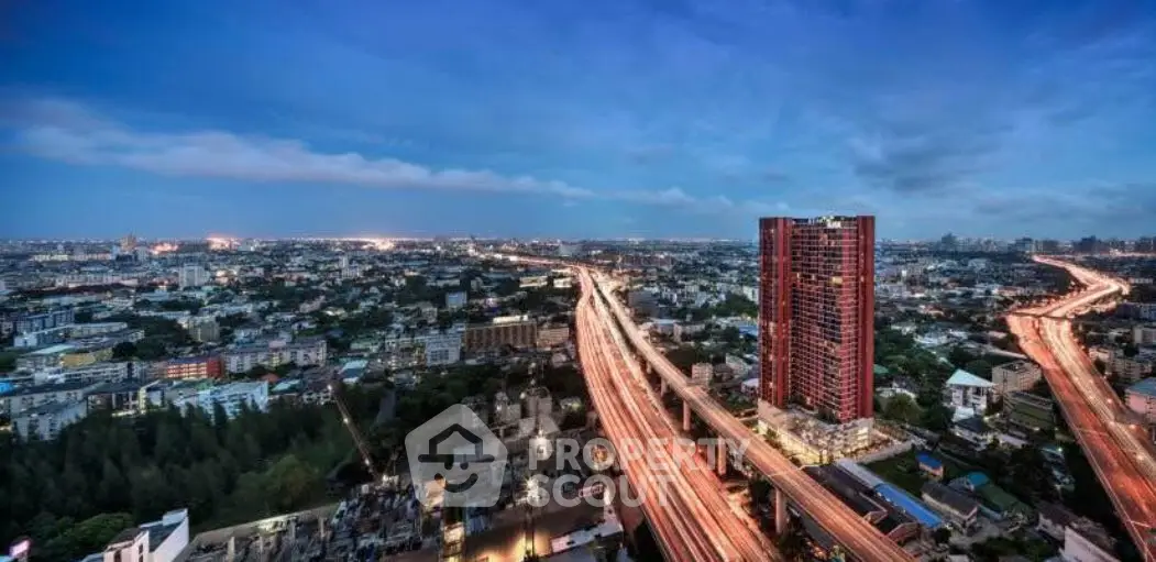 Stunning cityscape view with modern high-rise building and vibrant skyline