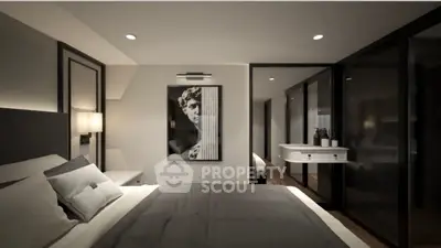 Luxurious modern bedroom with elegant decor and ambient lighting