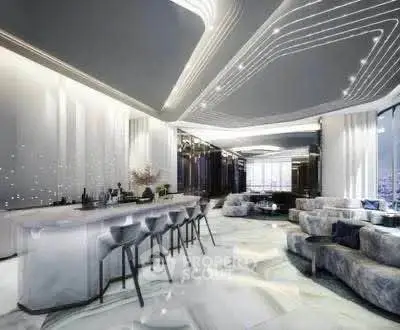 Luxurious modern living room with sleek design and elegant lighting