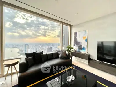 Luxurious living room with stunning city view and modern decor