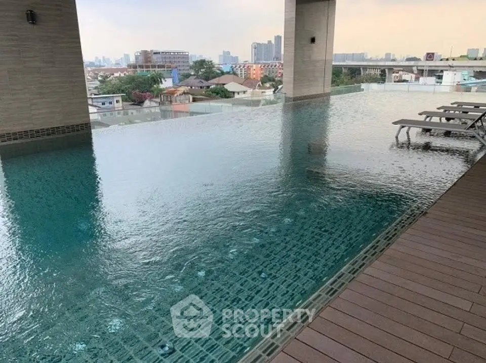 Luxurious rooftop infinity pool with stunning city views and modern deck area.