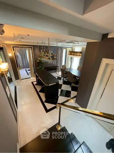 Luxurious modern dining area with elegant decor and stylish lighting