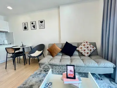 Modern living room with stylish decor and cozy seating area