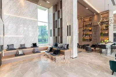 Luxurious modern living room with high ceilings and elegant decor