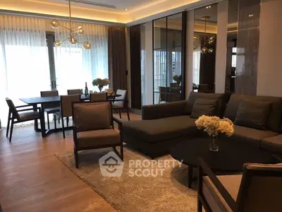 Luxurious modern living room with elegant dining area and stylish decor