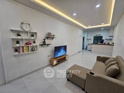 Modern living room with sleek design and cozy ambiance