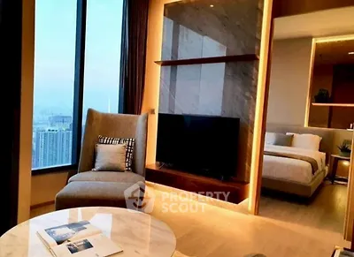 Luxurious modern living room with city view and elegant bedroom