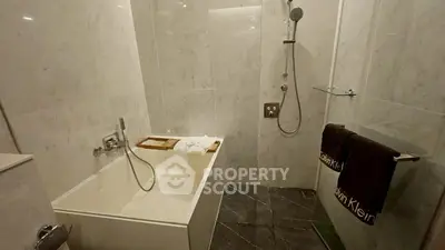 Luxurious marble bathroom with modern fixtures and elegant design