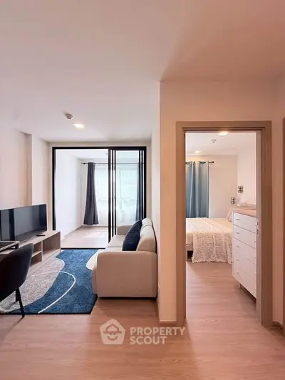 Modern apartment interior with cozy living room and stylish bedroom