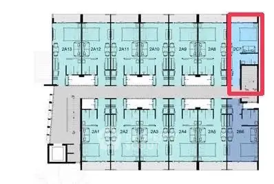 Detailed floor plan of a modern apartment building with highlighted unit.